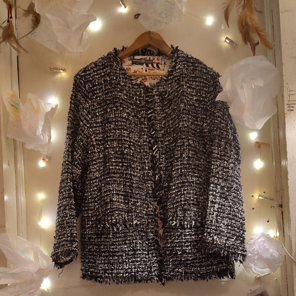 Elegant Black and White Tweed Blazer